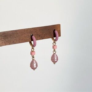 4/$15 Pink Pearls Gold Huggies Hoop Earrings